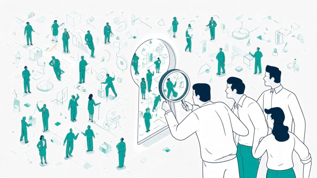 Illustration showing the danger of relying on unproven customer assumptions by looking through a narrow keyhole at a changing market.
